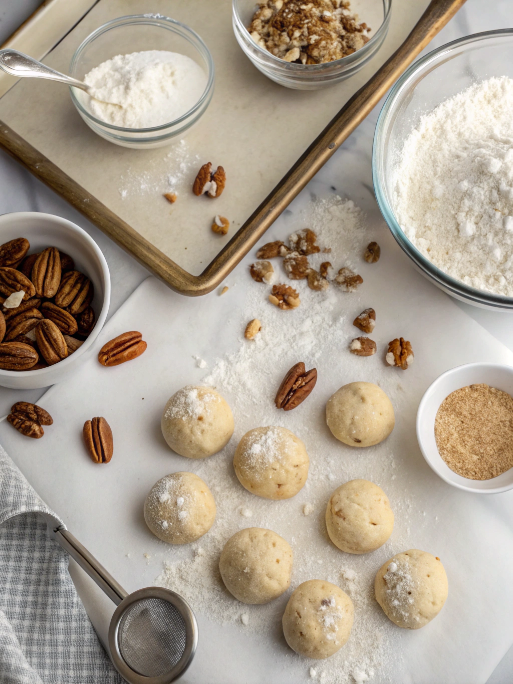 pecan powdered sugar cookies preparing steps