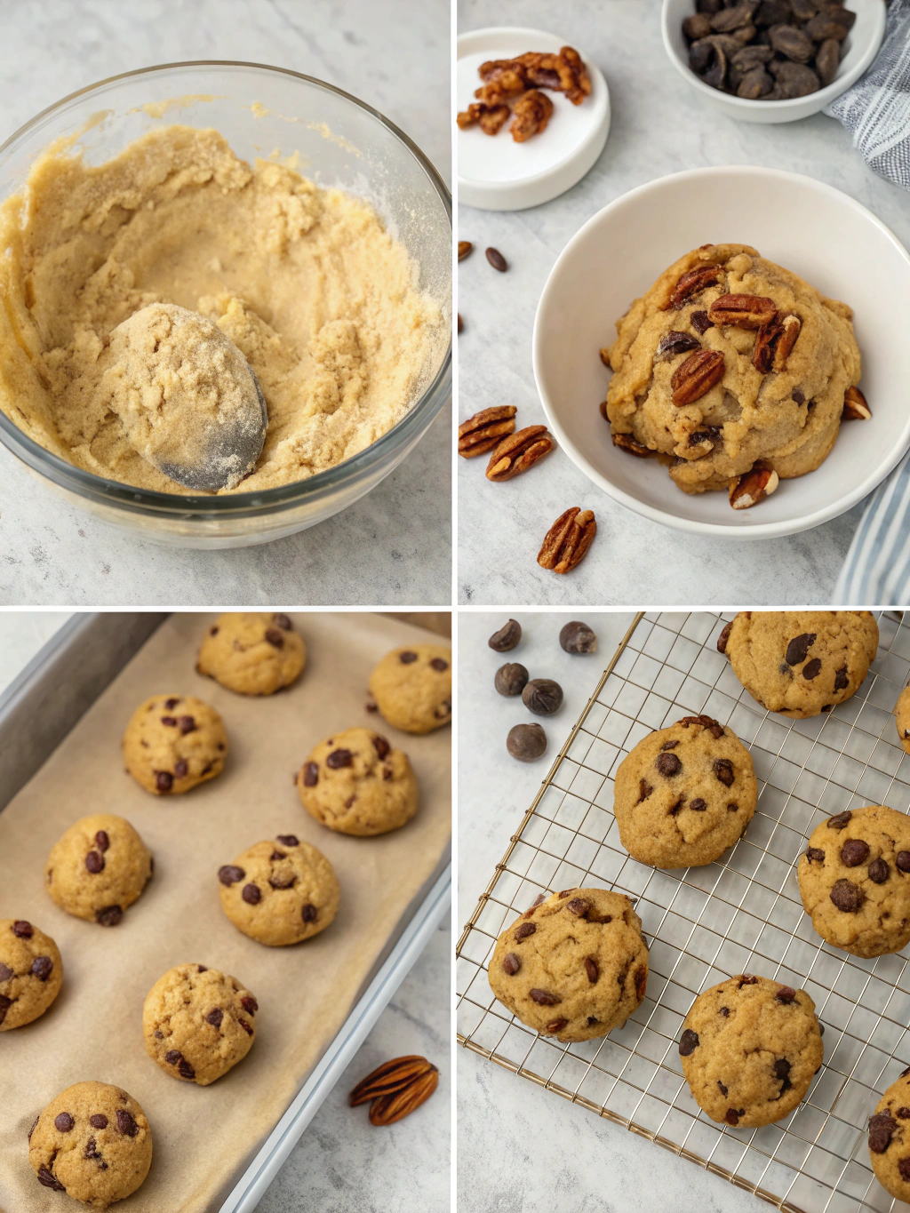 chocolate chip pecan cookies preparing steps