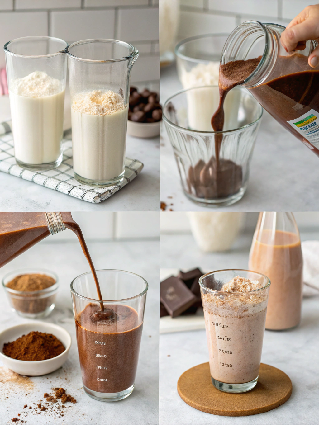 chocolate protein shake preparing steps